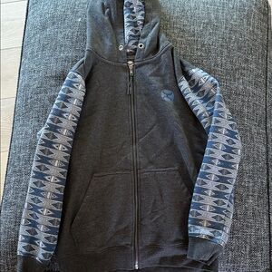 Hooey Black Hoodie with Blue Patterned Sleeves